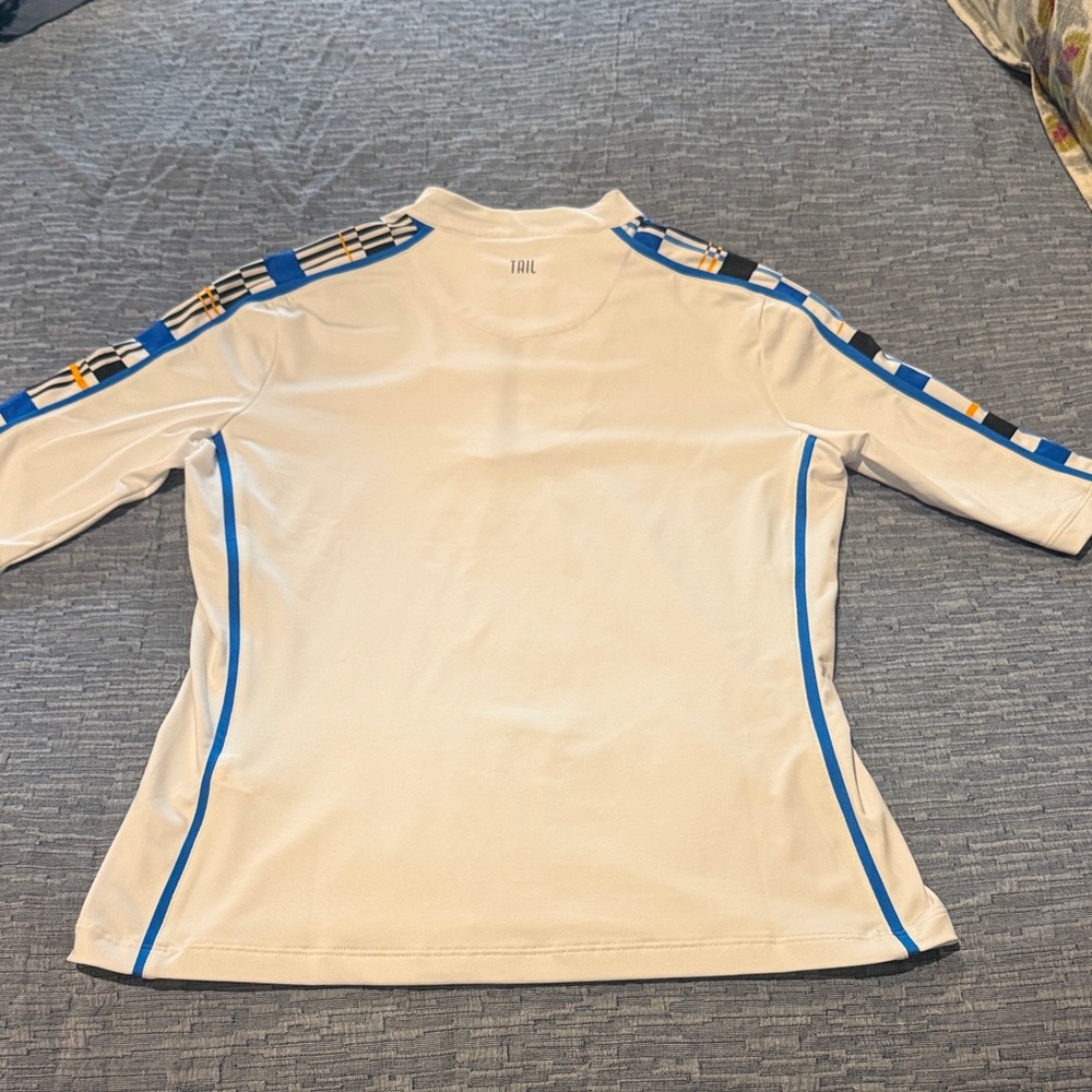 Tail Women's Cream Three Quarter-Sleeve Golf Top with Blue Trim - Picture 2 of 6